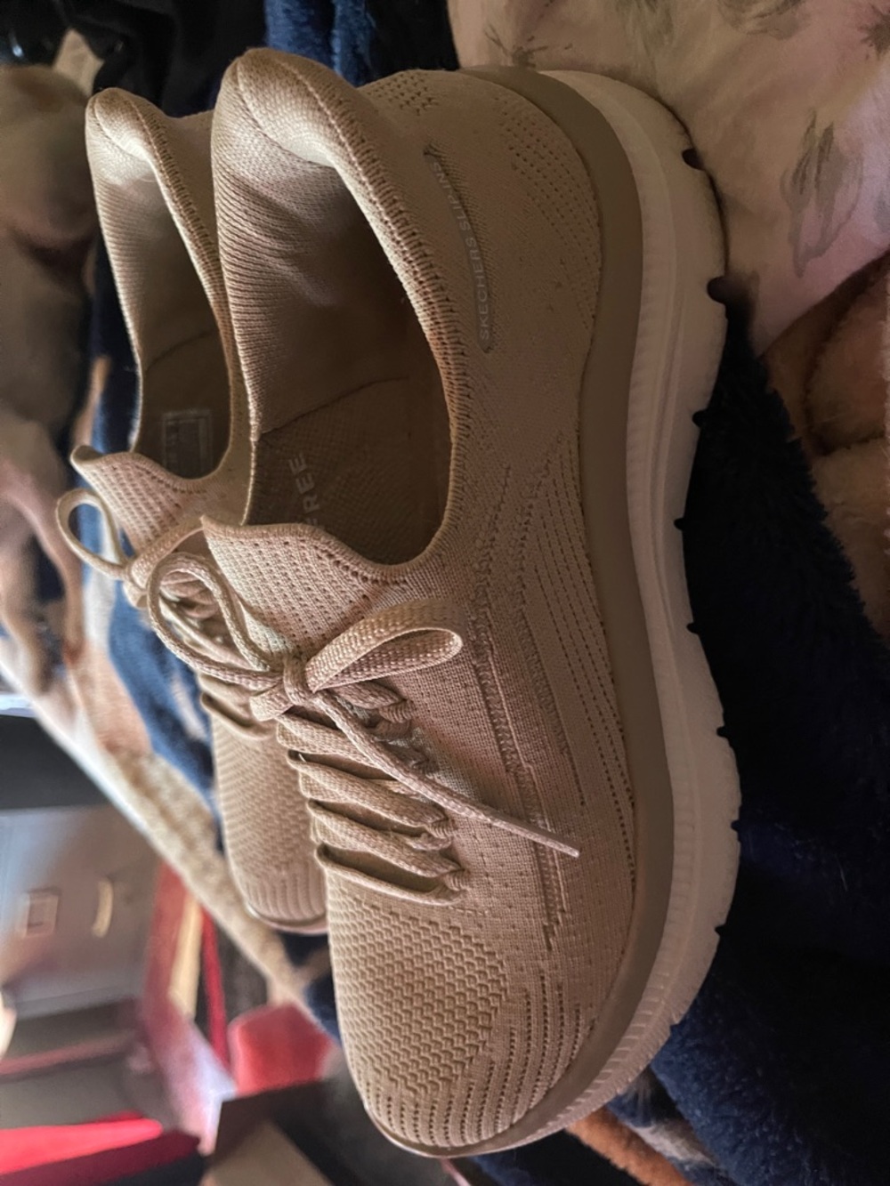 Neutral Beige Knit Lace-Up Sneakers - Picture 2 of 2